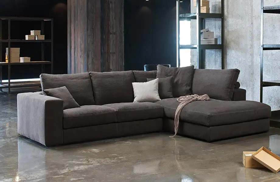 Modern Corner Sofa 280×150 cm, Red Beech Wood and Linen or Velvet Fabric, High Quality MS-10980