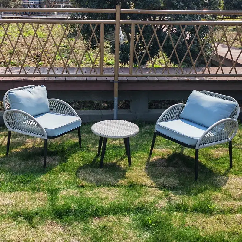 Outdoor Set of Two Electrostatic Powder-Coated Iron Chairs with Woven Ropes MS-10337