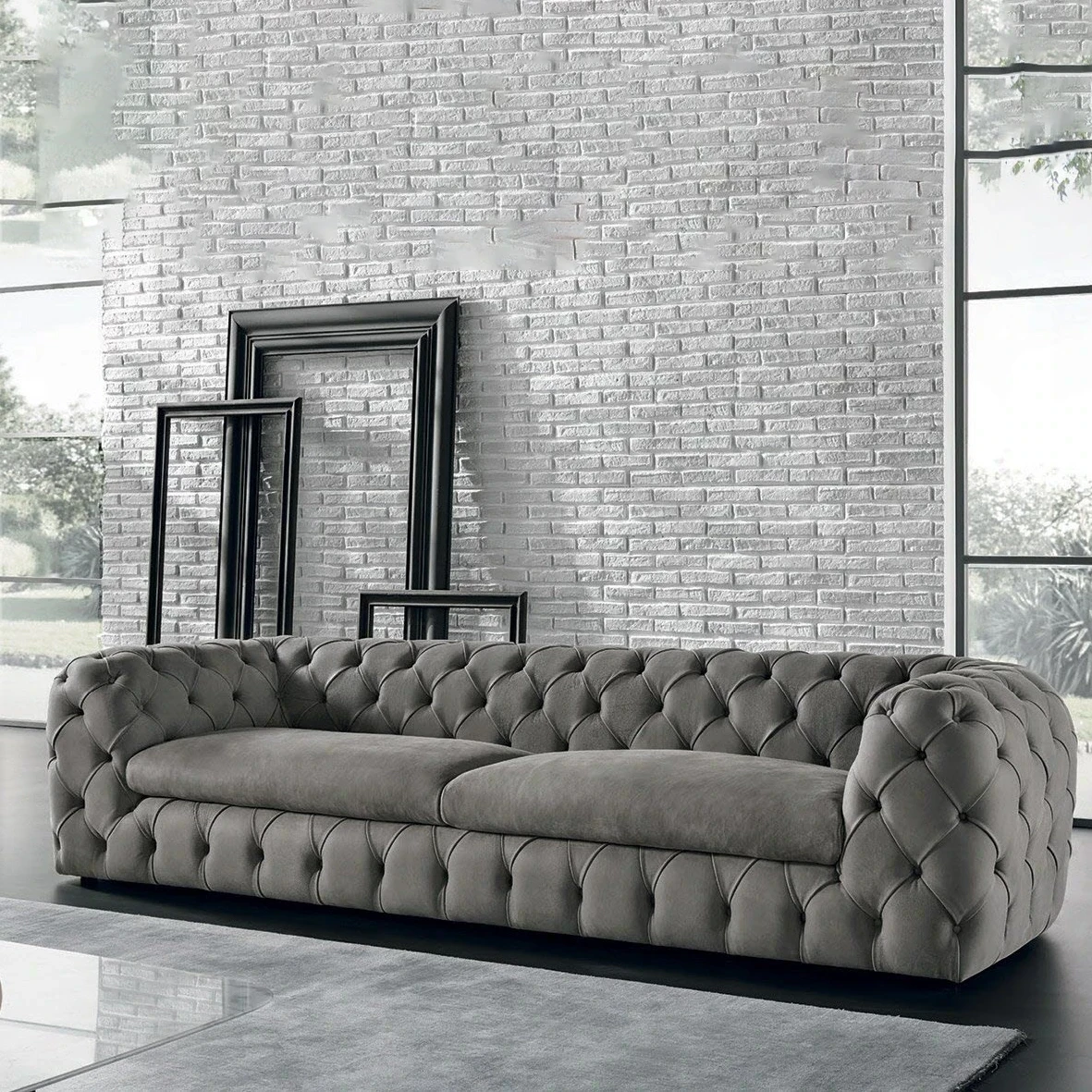 كنبة ثلاث مقاعد مودرن خشب زان أحمر وقماش كتان أو قطيفة MS-11188