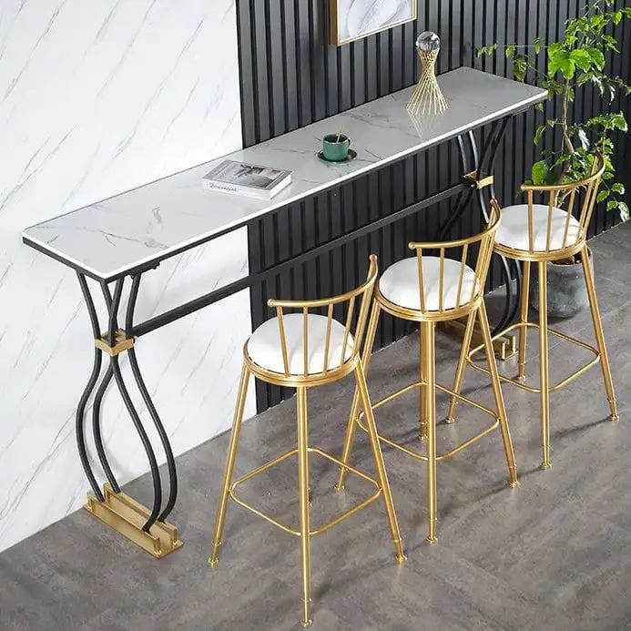 طقم بار مكون من ترابيزة و3 كراسي بار مصنوع من حديد دهان الكتروستاتيك وخشب رخامي MS-13047