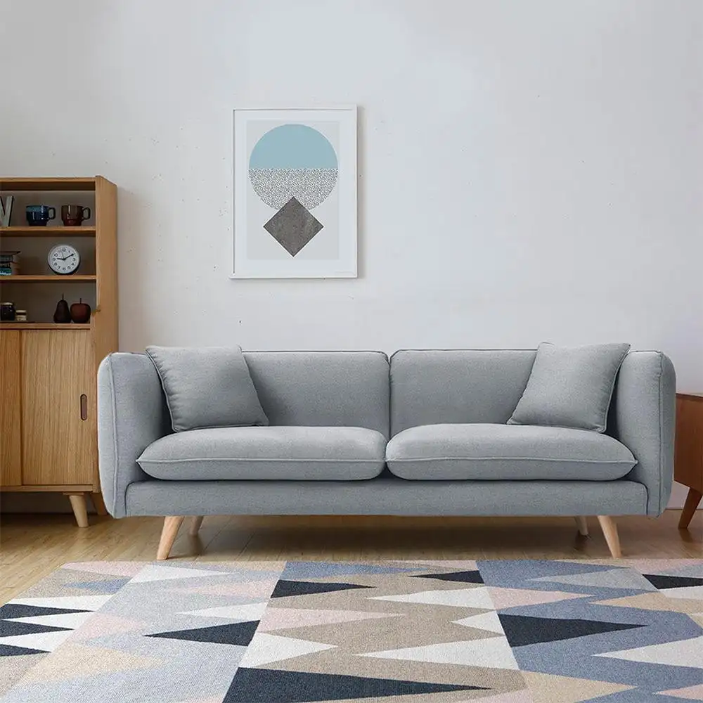 كنبة ثلاث مقاعد مودرن خشب زان أحمر وقماش كتان أو قطيفة MS-11133