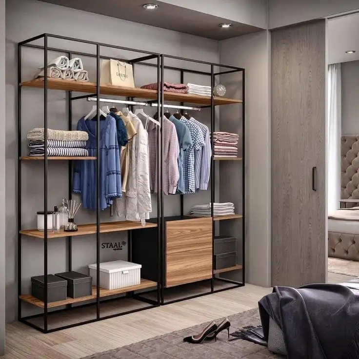 Dressing room made of electrostatically treated steel and natural counter wood, high quality MS-11610