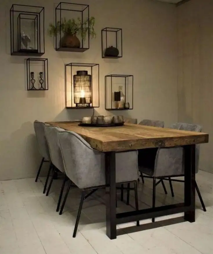 ترابيزة سفرة مودرن 6 كراسي ستيل و خشب كونتر و قماش قطيفة MS-11683