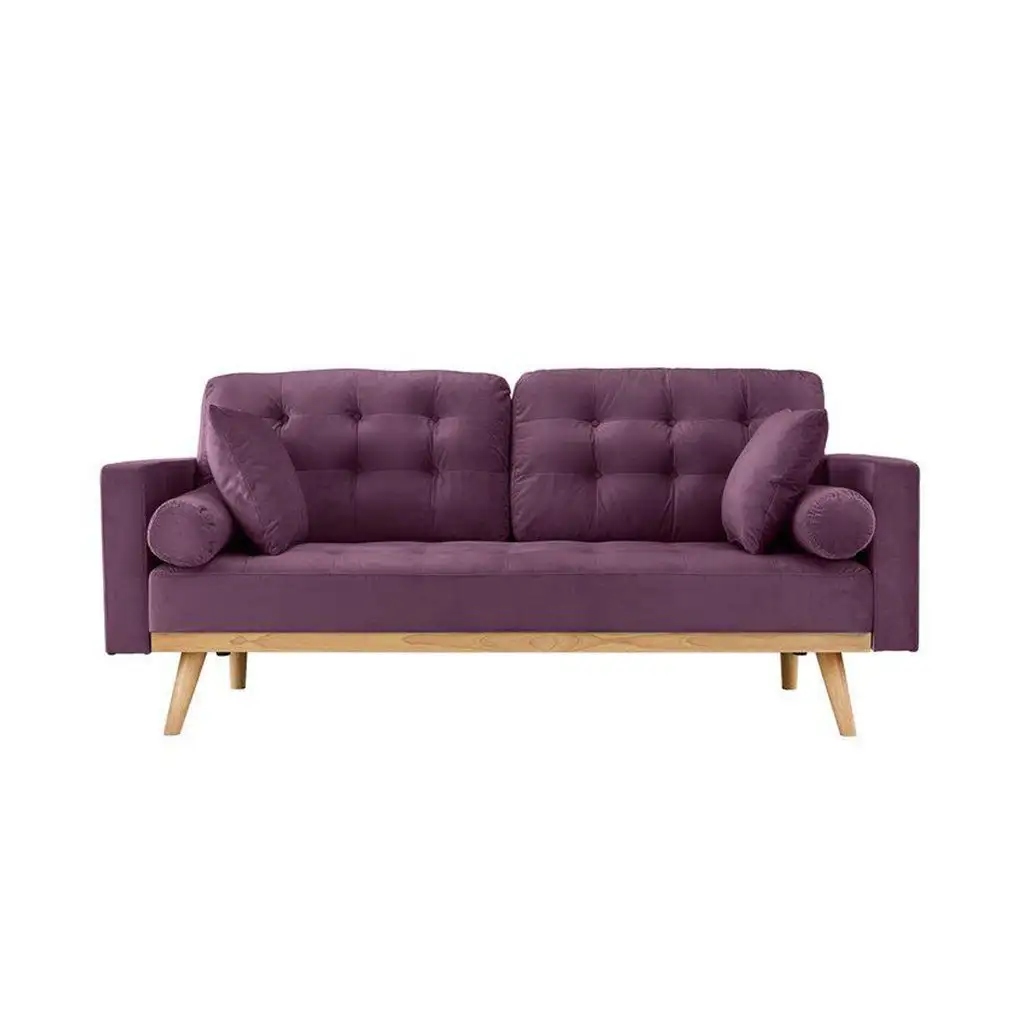 كنبة ثلاث مقاعد مودرن خشب زان أحمر وقماش كتان أو قطيفة MS-11120