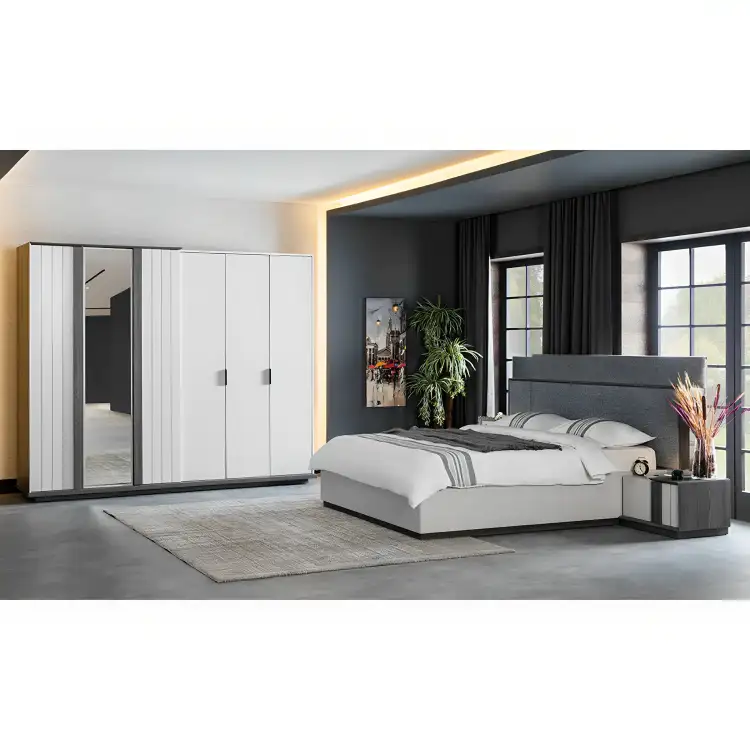 غرفة نوم مودرن مصنوعة من خشب طبيعي عالي الجودة MS - 9243