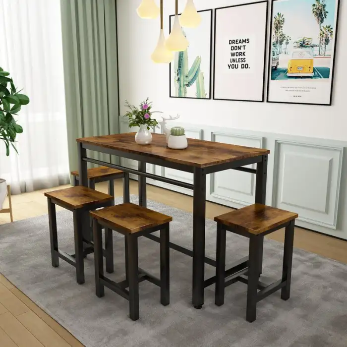 ترابيزة سفرة ستيل دهان الكتروستاتيك و خشب طبيعي MS-11750