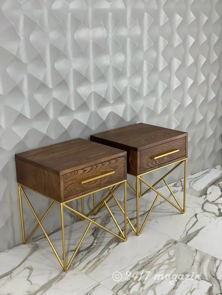 كومود مودرن مزود بدرج خشب كونتر طبيعي ومعدن دهان الكتروستاتيك عالي الجودة MS-13113