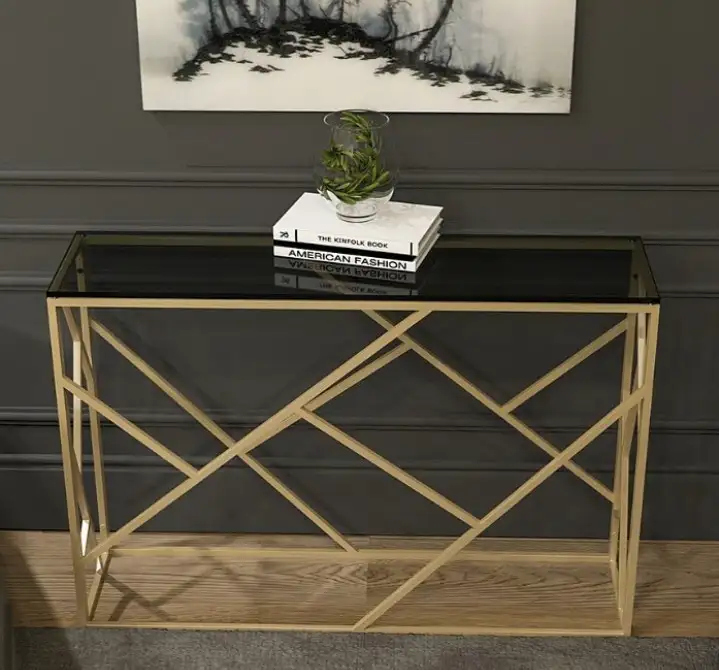 Modern console iron paint and black glass MS-11410