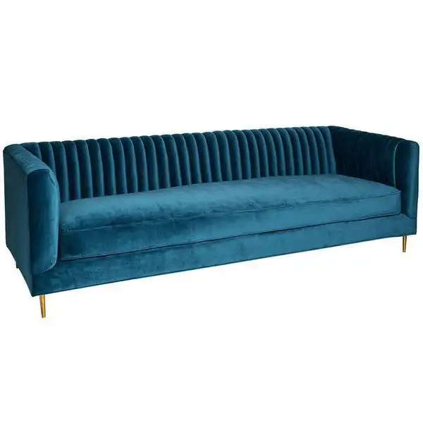 كنبة ثلاث مقاعد خشب زان أحمر وقماش كتان أو قطيفة MS-11179