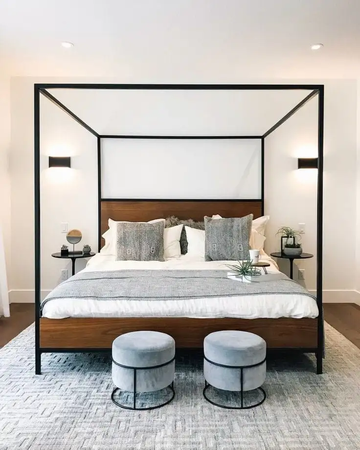 سرير مودرن مصنوع من حديد دهان الكتروستاتيك مع 2 بوف MS-11576