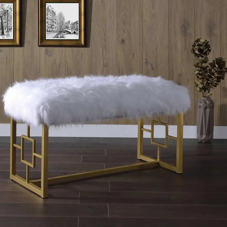 Modern bench iron electrostatic paint and fur fabric MS-12509