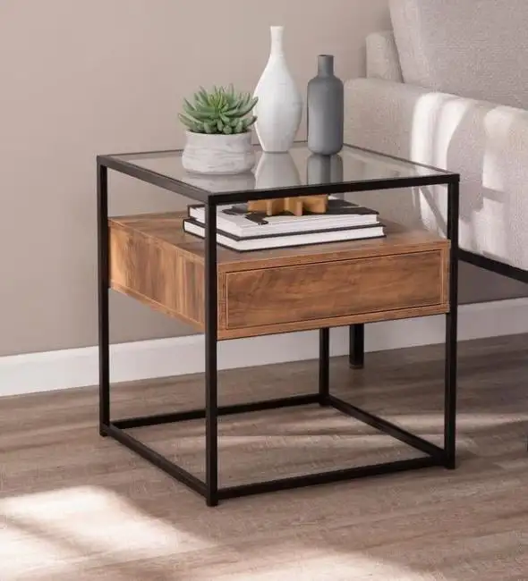 كومود مودرن خشب كونتر طبيعي وستيل دهان الكتروستاتيك عالي الجودة MS-11664