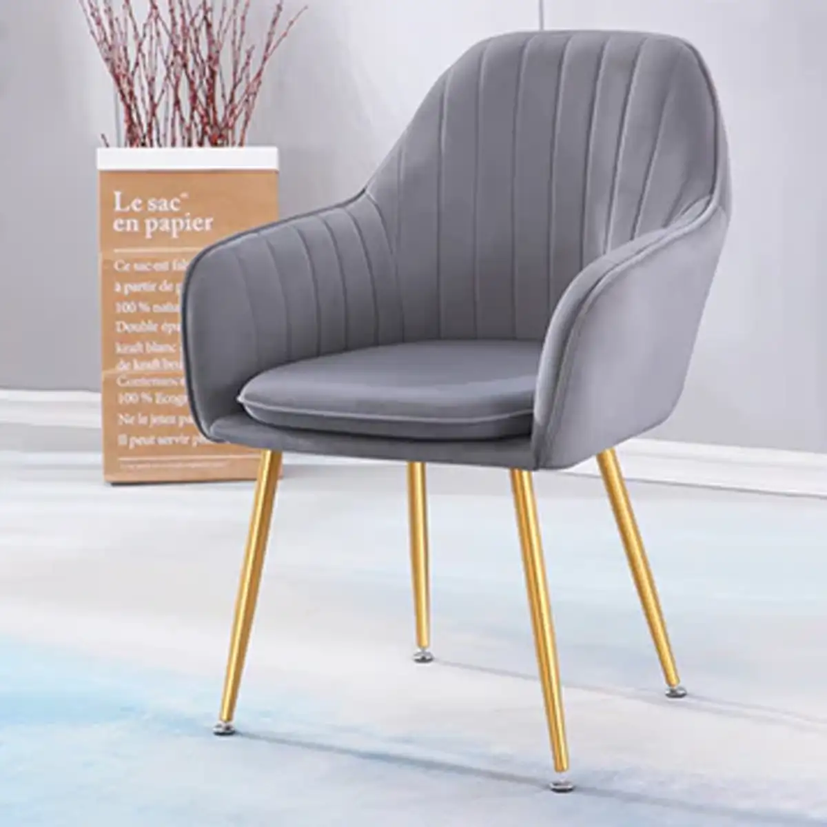 Capitone dining chair, red oak wood and fabric MS-8156