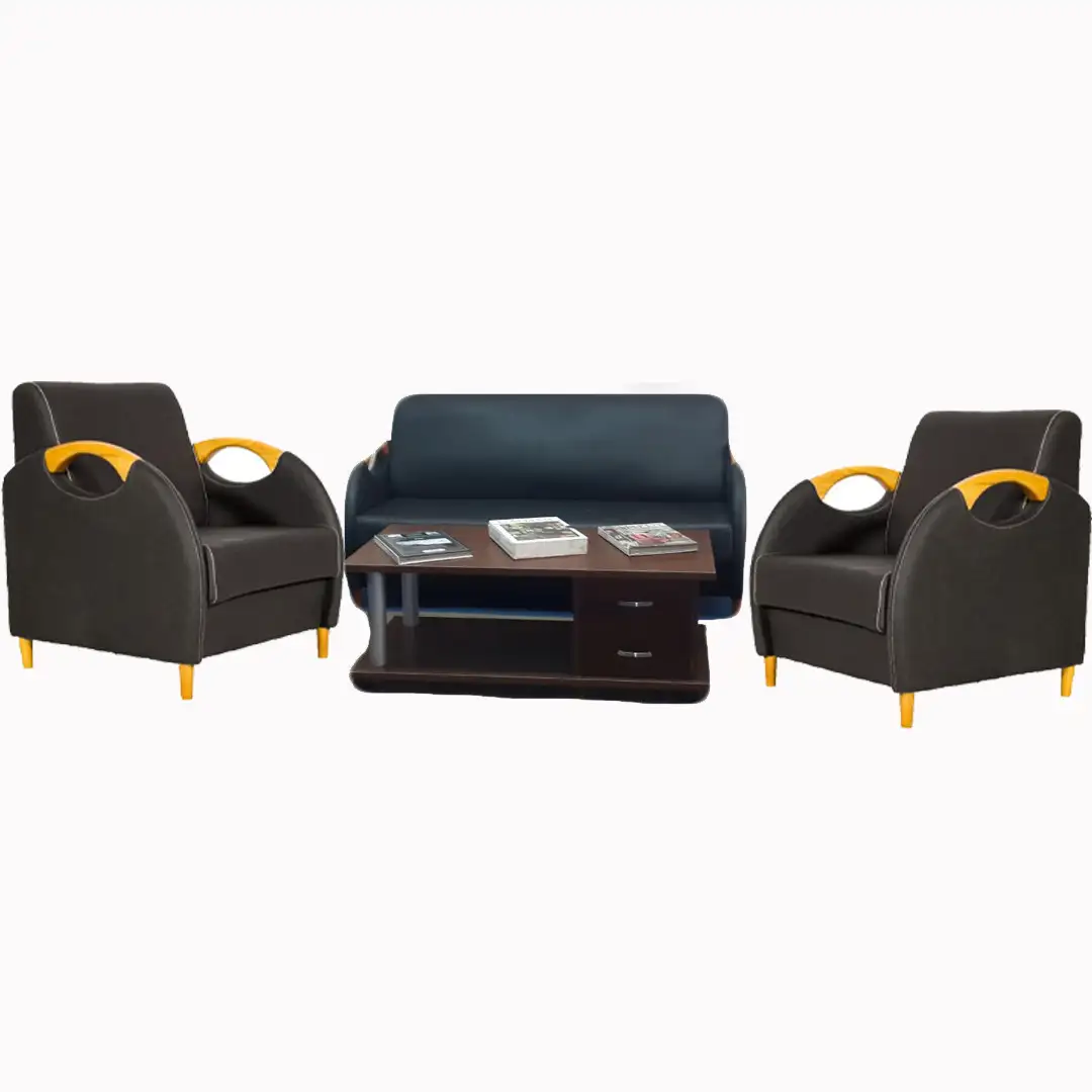 Office Reception Sofa 3-Seater and Armchair Red Beech Wood MS-9661