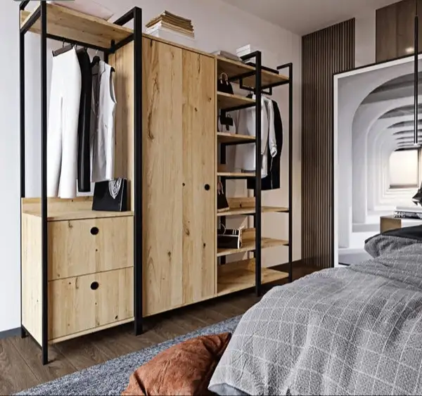 دريسنج روم مصنوع من ستيل معالج الكتروستاتيك و خشب كونتر طبيعي عالي الجودة MS-11637