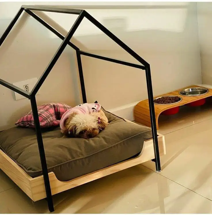 سرير حيوانات مصنوع من معدن دهان الكتروستاتيك وقماش وخشب كونتر طبيعي عالي الجودة MS-13224