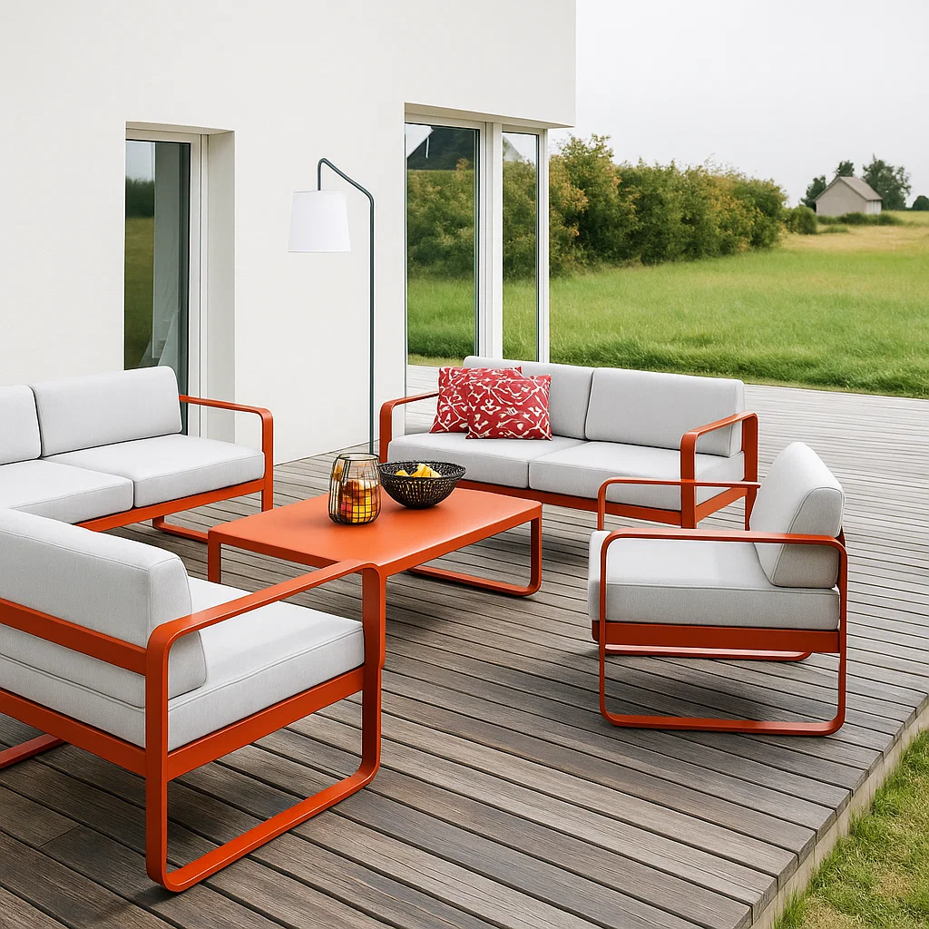 Outdoor living room set, 2 sofas, 2 armchairs, 1 iron table, electrostatic paint MS-8803