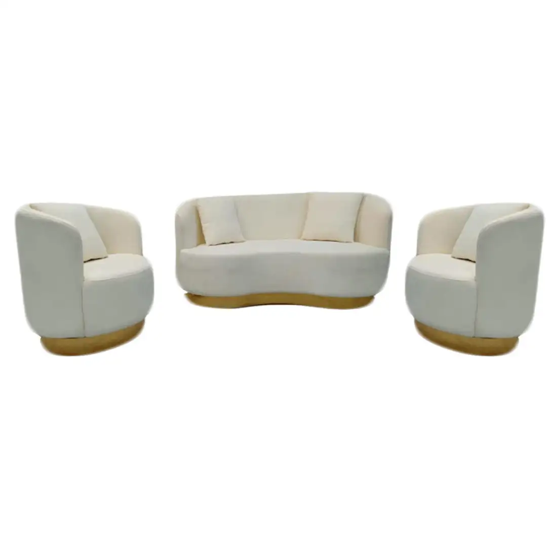 Home Reception Sofa 3-Seater and 2 Armchairs Red Counter Wood with Linen Fabric MS-9856