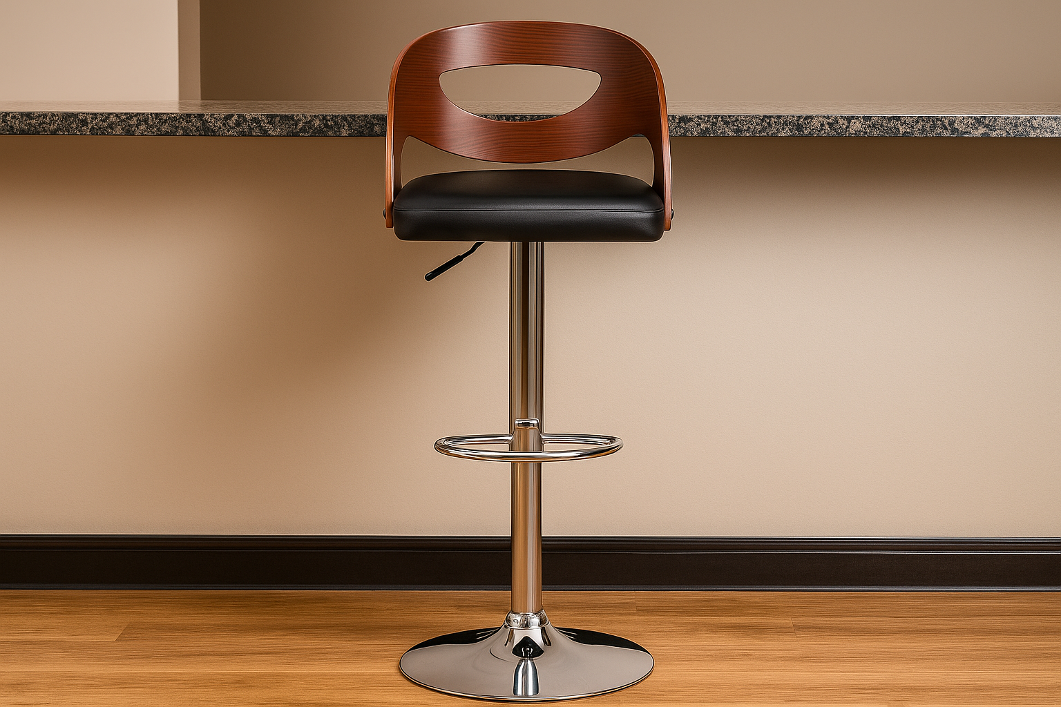 Bar Chair with leather, base and back made of plywood MS-8725