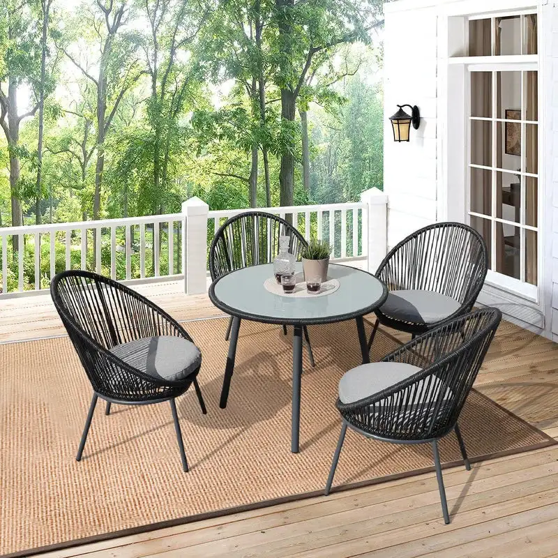 MS-10367 Electrostatic Painted Iron Outdoor Dining Set with Ropes