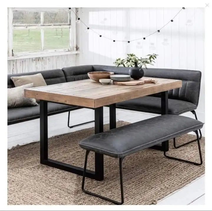 ترابيزة سفرة حديد دهان الكتروستاتيك و خشب طبيعي موسكي و قماش جلد مقلوب مستورد تركي MS-11805