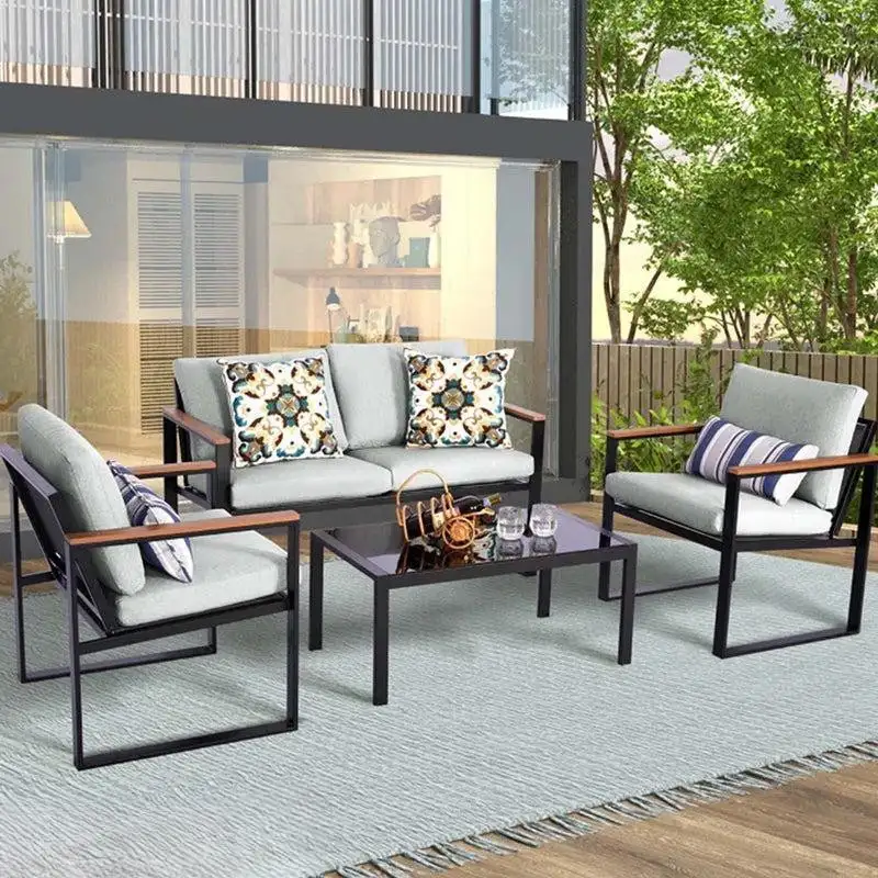 Outdoor Set Sofa and 2 Armchairs  Electrostatic Painted Metal MS-10457