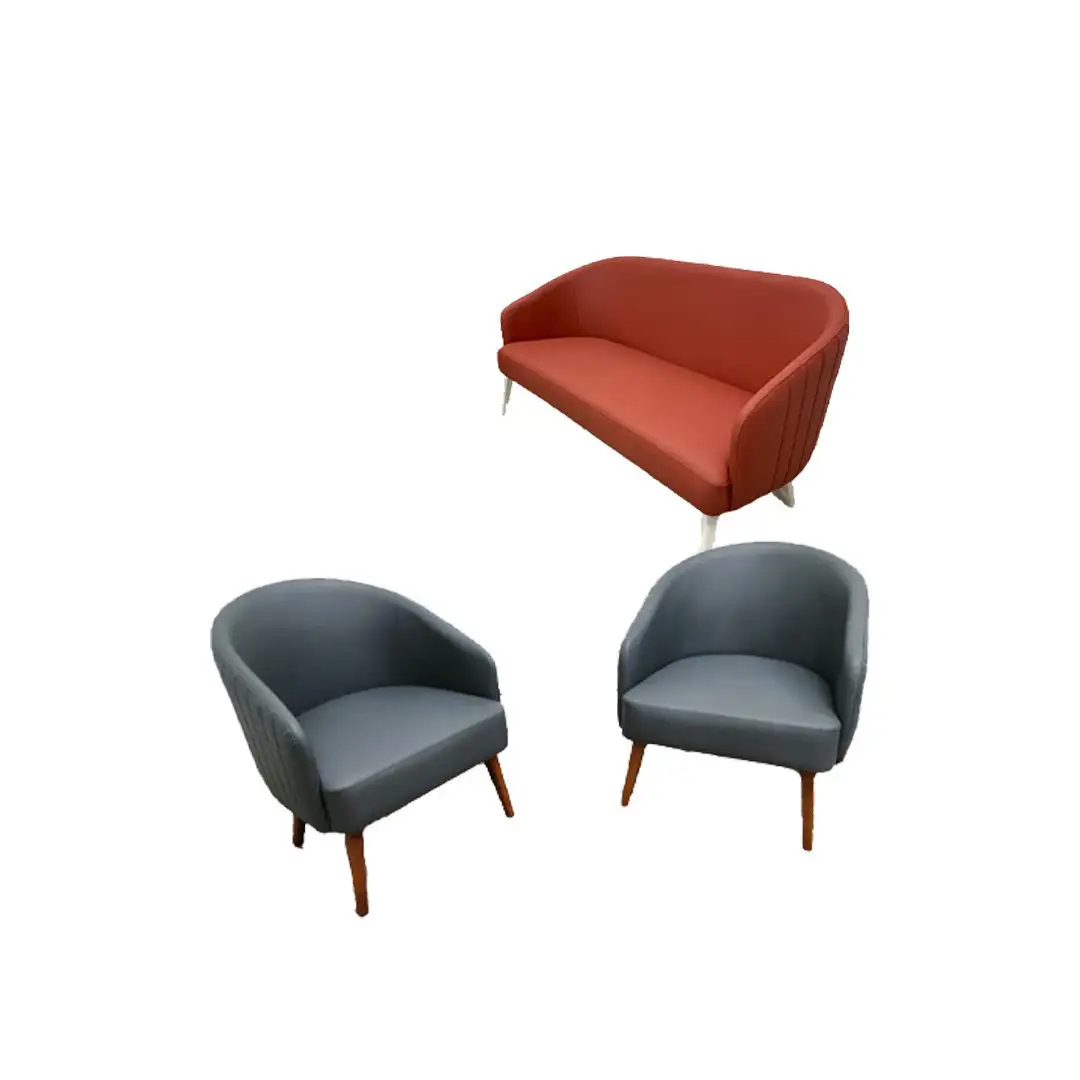 Office Reception Sofa 3-Seater and 2 Armchairs Red Beech Wood with Imported Leather MS-9848