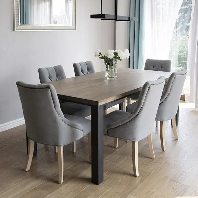 سفره مودرن ستيل دهان الكتروستاك و خشب ام دي اف مستورد مع 6 كرسي MS-9179