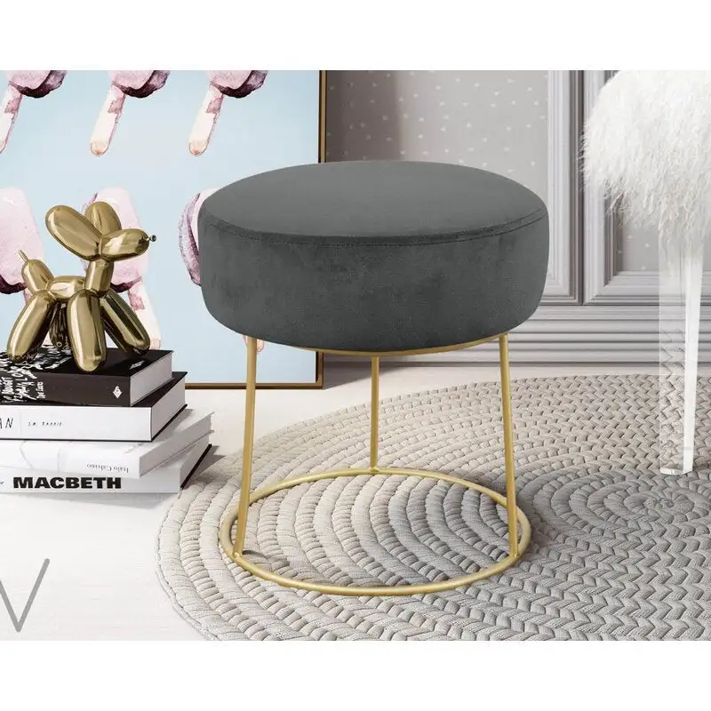Modern Pouf Made of Plywood Wood and Metal with Electrostatic Paint and Velvet Fabric MS-12877
