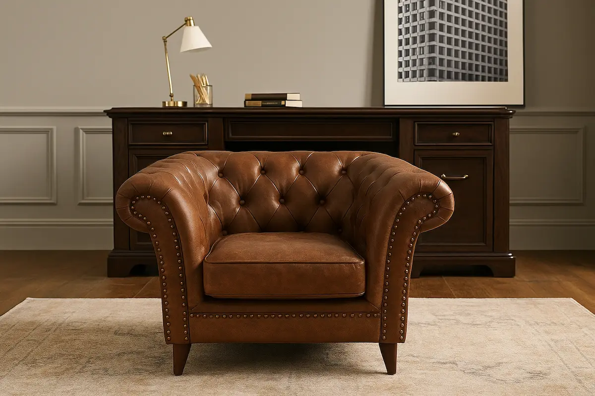 كرسي فوتيه استقبال مكتبي كابتونيه مصنوع خشب زان أحمر MS-9883