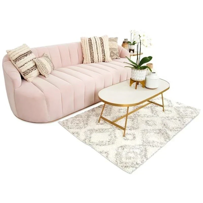 كنبة ثلاث مقاعد مودرن خشب زان أحمر وقماش كتان أو قطيفة MS-11136