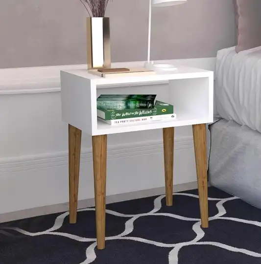 كومود خشب MDF بأرجل من الخشب الزان عالي الجودة - لون أبيض MS-8121