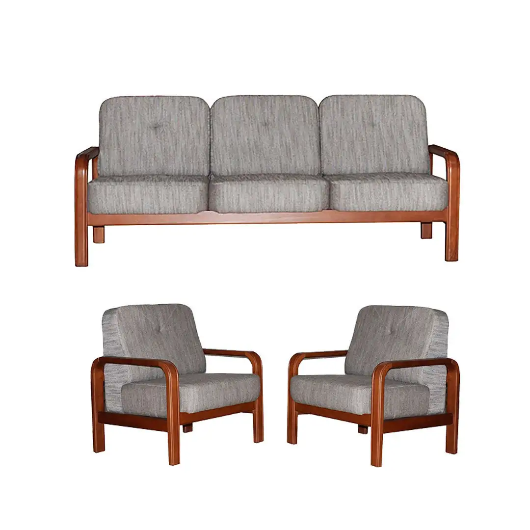 Office Reception Sofa 3-Seater and 2 Armchairs Red Counter Wood MS-9861