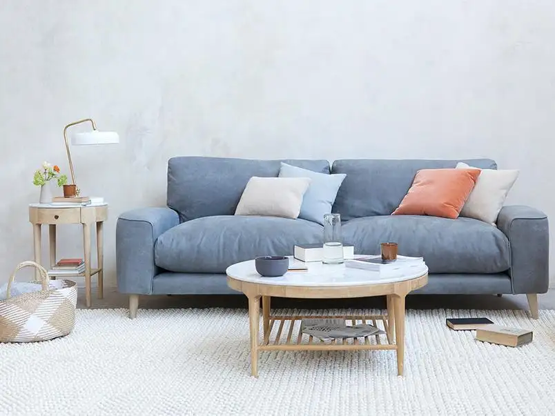 كنبة ثلاث مقاعد مودرن خشب زان أحمر وقماش كتان أو قطيفة MS-11224