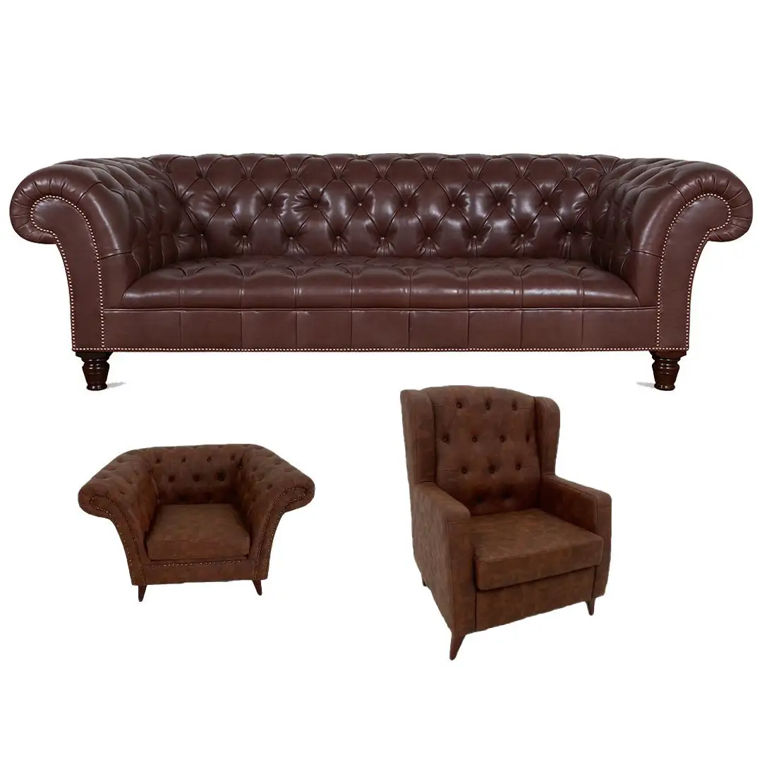 انتريه كابتونيه استقبال مكتبي كنبة 3فرد وكرسي فوتيه خشب زان أحمر MS-9881