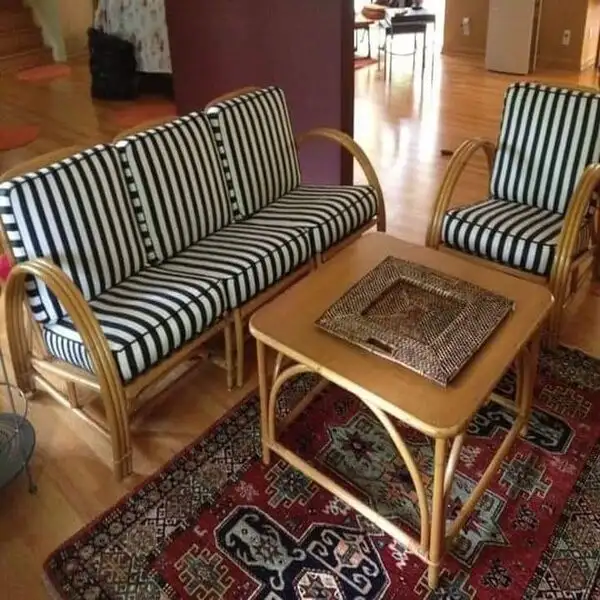 طقم انترية كنبه 3 مقعد وفوتيه وترابيزه بامبو خيزران MS-8852