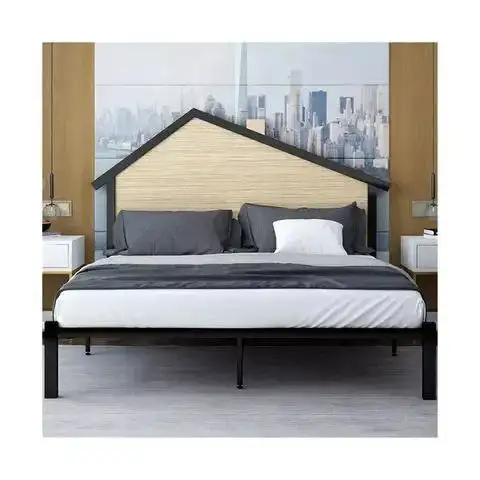 سرير عصري معدني مصنوع من حديد دهان الكتروستاتك وخشب ام دي اف عالي الجودة MS-8774