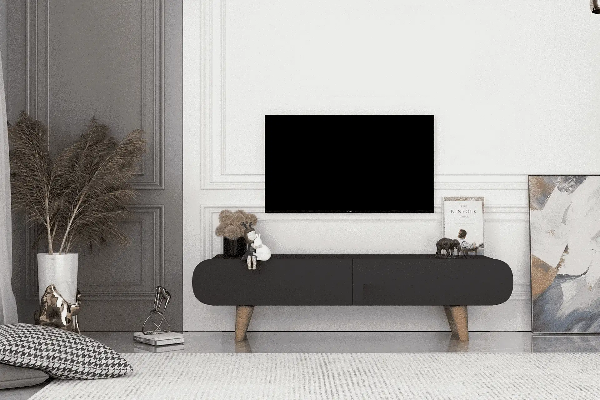 ترابيزة تلفزيون- أسود خشب ام دي اف MS-10781