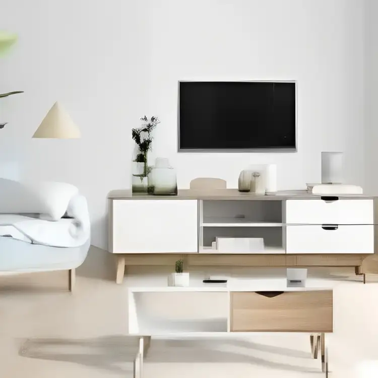 ترابيزة تلفزيون + ترابيزة وسط – أبيض×بيج خشب ام دي اف MS-10777