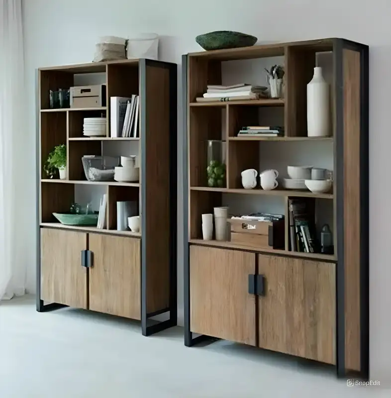 مكتبة ديكور معدن معالج الكتروستاتيك و خشب كونتر MS-11736