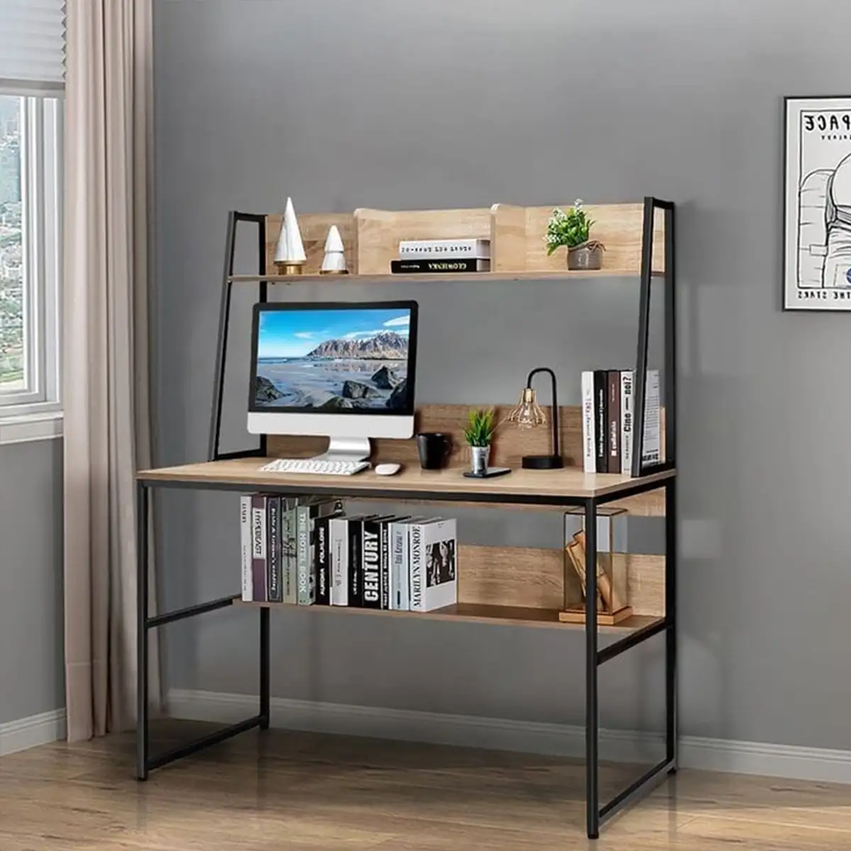 مكتب مذاكرة مزود بمكتبة جانبية حديد دهان الكتروستاتيك MS-8644