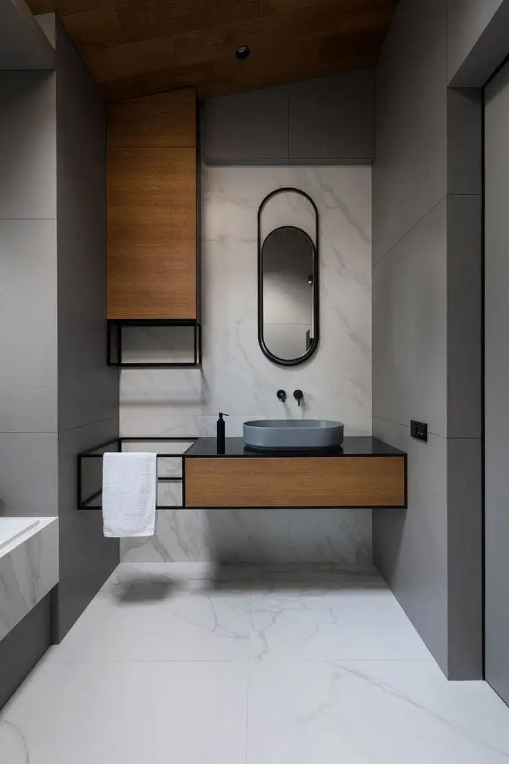 وحدة حوض ومنظم حمام ومرايا مودرن حديد معالج الكتروستاتيك و خشب MS-12080