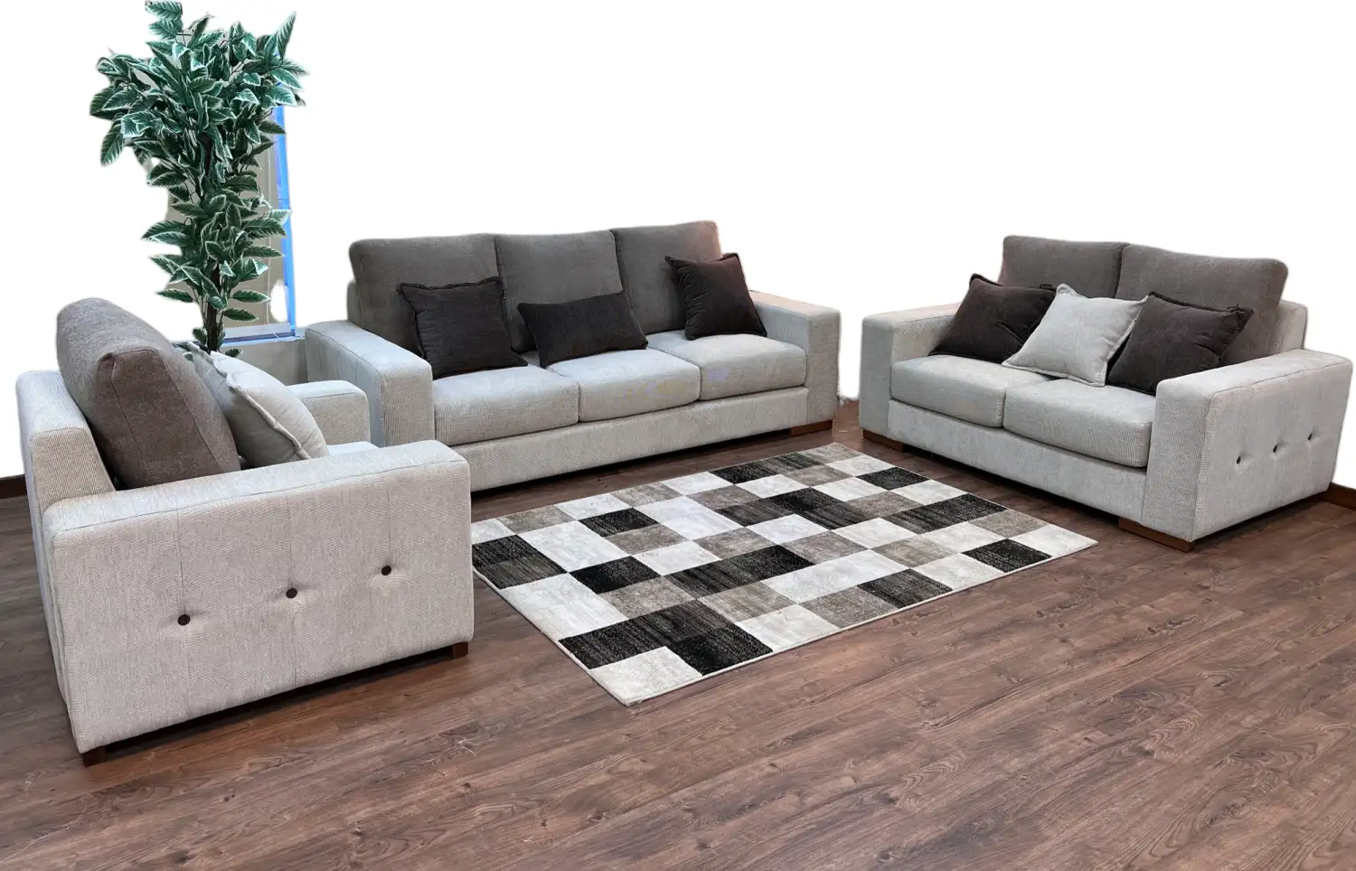 طقم انتريه شاهين سيلفر كنبه 3 مقعد و كنبه 2 مقعد و كرسي خشب طبيعي عالي الجودة MS-13537