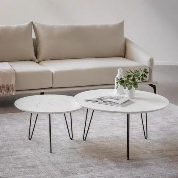 ترابيزة ضيافة متداخلة حديد دهان الكتروستاتيك وخشب MDF رخامي MS-13118