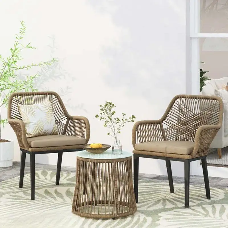 Outdoor iron armchair set, electrostatically painted, braided with ropes, with a table MS-10339
