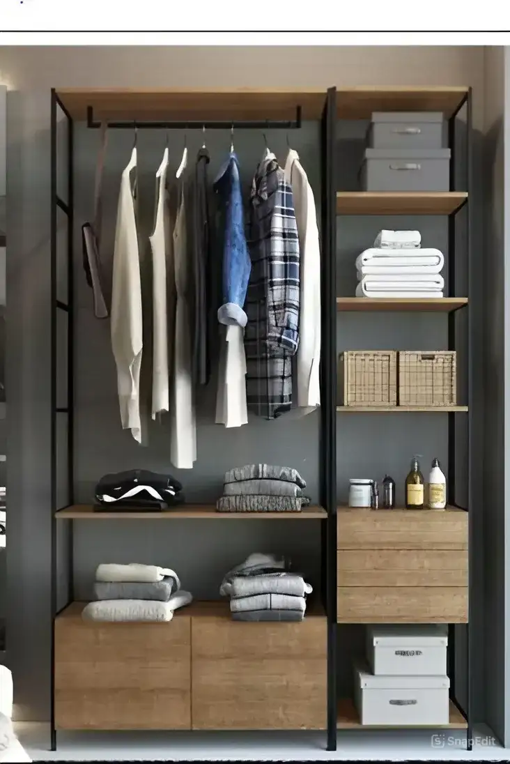 Dressing room made of electrostatically treated steel and natural counter wood, high quality MS-11606