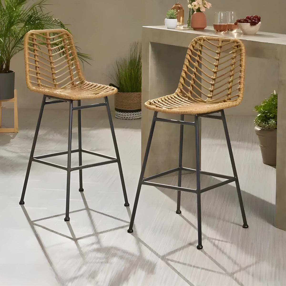 Electrostatic painted iron bar chair and rattan MS-10307