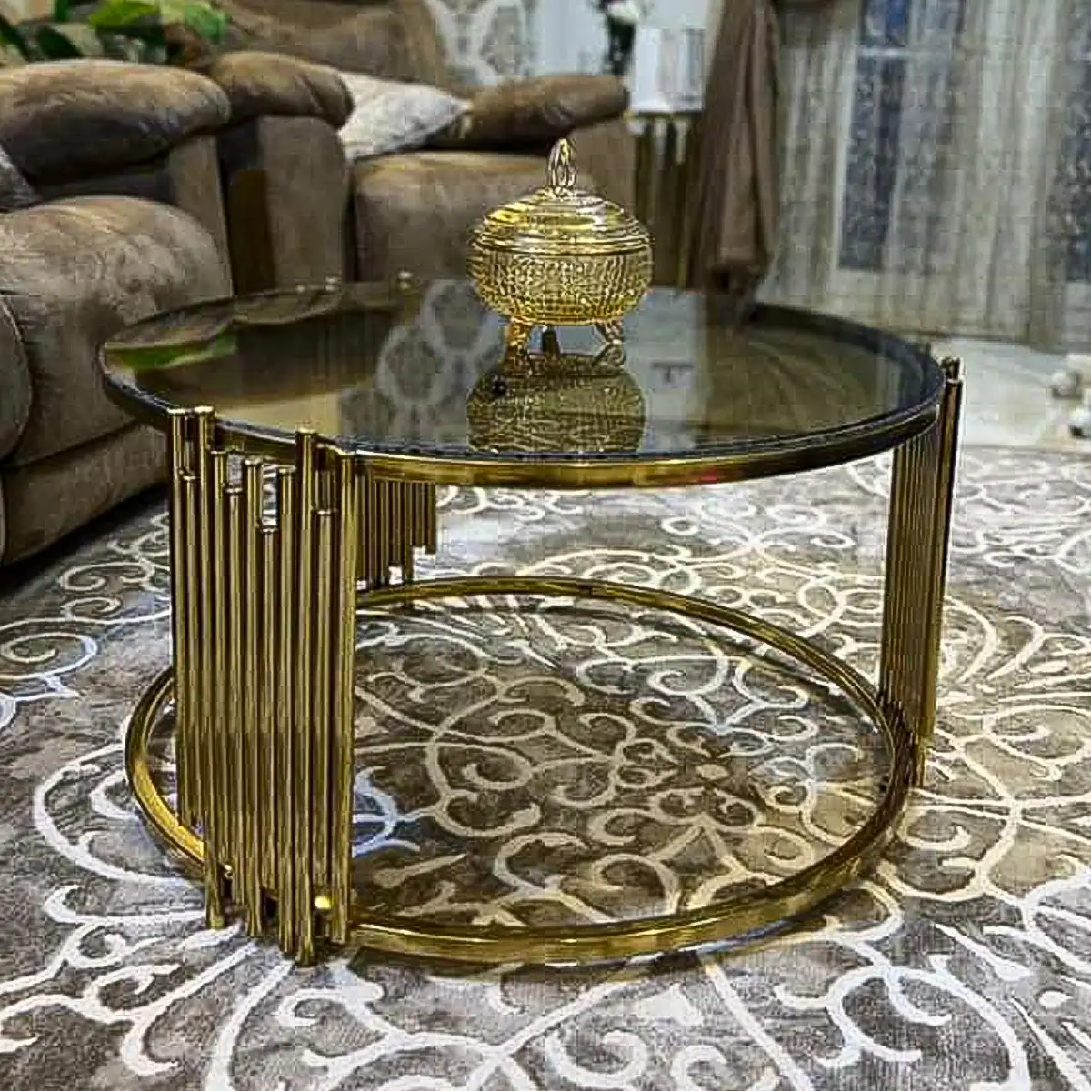 Entryway table stainless steel pure gold - smoked glass MS-8427