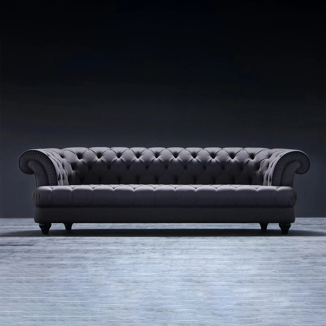 كنبة ثلاث مقاعد مودرن خشب زان أحمر وقماش كتان أو قطيفة MS-11128