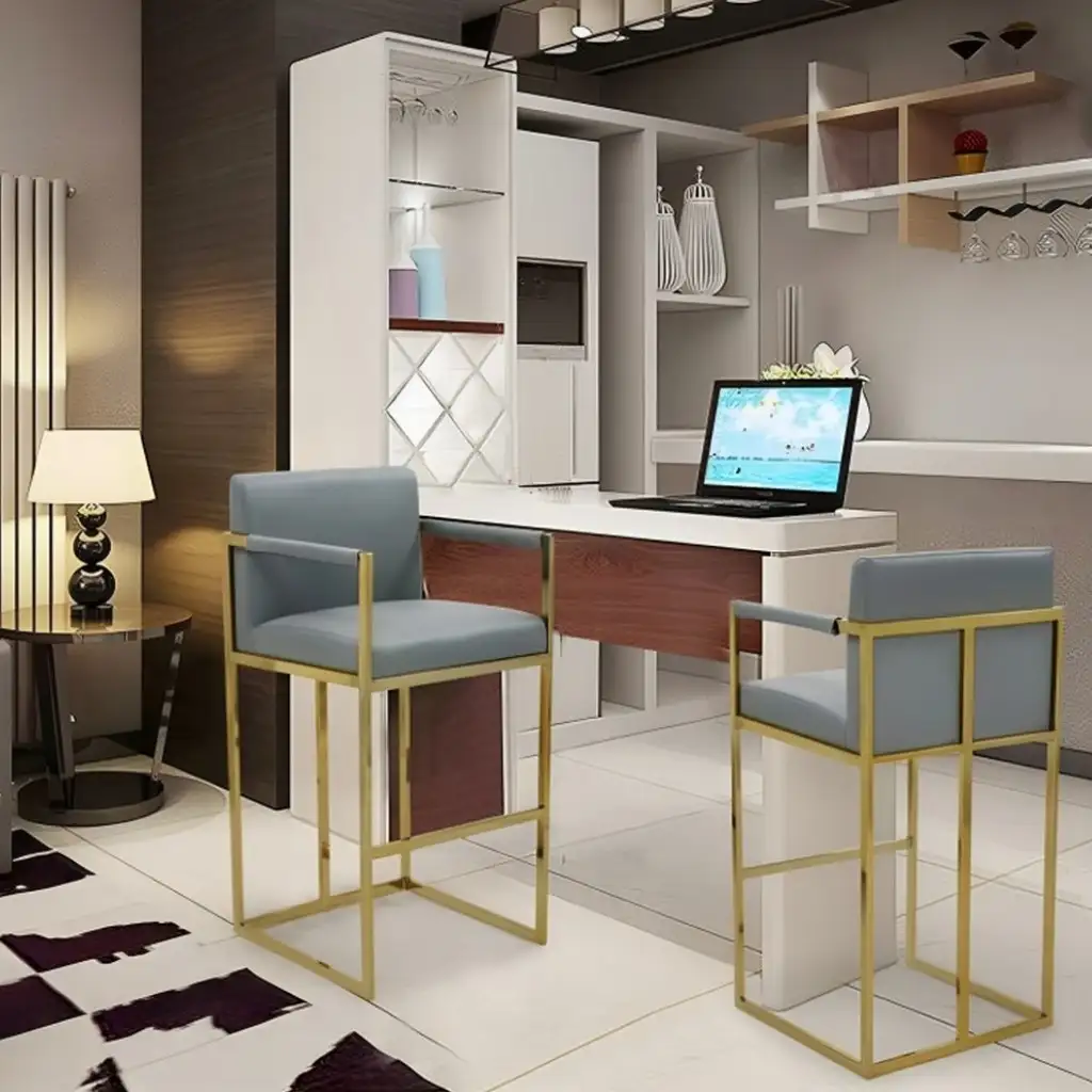 Modern bar stool made of electrostatically treated steel and velvet fabric MS-11724